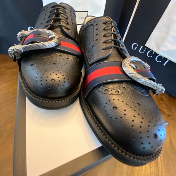 Gucci MEN'S MARTIN BROGUE LEATHER BUCKLED SHOES - Picture 13 of 13